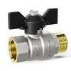 Кран шаровой латунь никель Pride Ду 20 Ру40 ВР/НР бабочка черная аналог 11б27п1 LD 47.20.В-Н.Б, миниатюра — 1